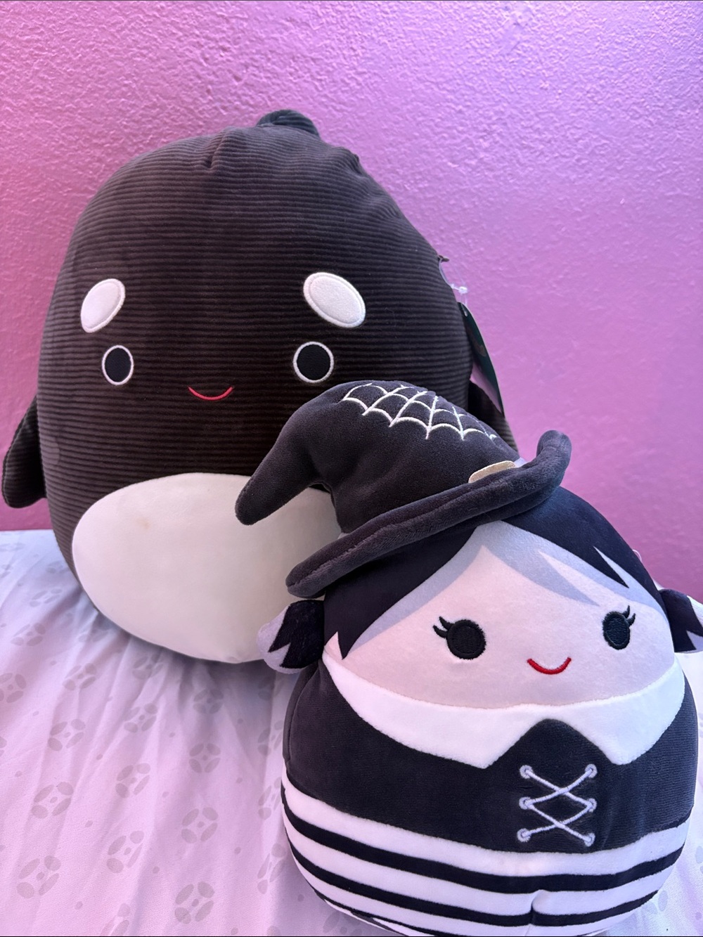 Plush Witch Doll and Whale Soft Toy Set - Black & White Kids Plushies
